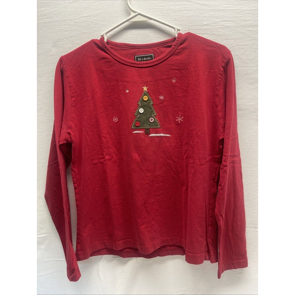 Bit & Bridle Women's Festive Tree Long-Sleeve Top, Size Medium Christmas Holiday